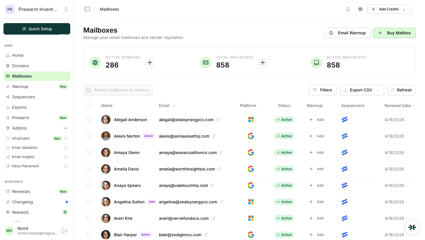InboxKit mailboxes across sequencers